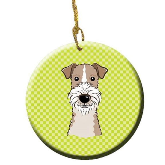 Checkerboard Lime Green Wire Haired Fox Terrier Ceramic Ornament, 2.81 In.