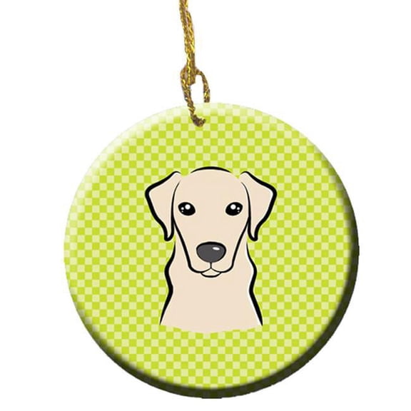 Checkerboard Lime Green Yellow Labrador Ceramic Ornament, 2.81 In.