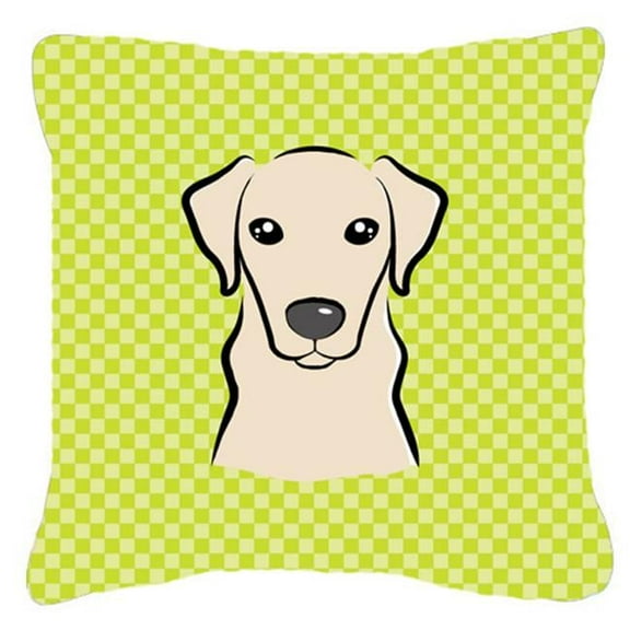 Checkerboard Lime Green Yellow Labrador Fabric Decorative Pillow- - 18 x 18 In.