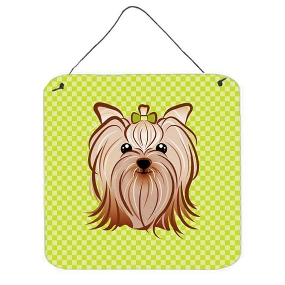 Checkerboard Lime Green Yorkie Yorkishire Terrier Aluminum Metal Wall Or Door Hanging Prints, 6 x 6 In.