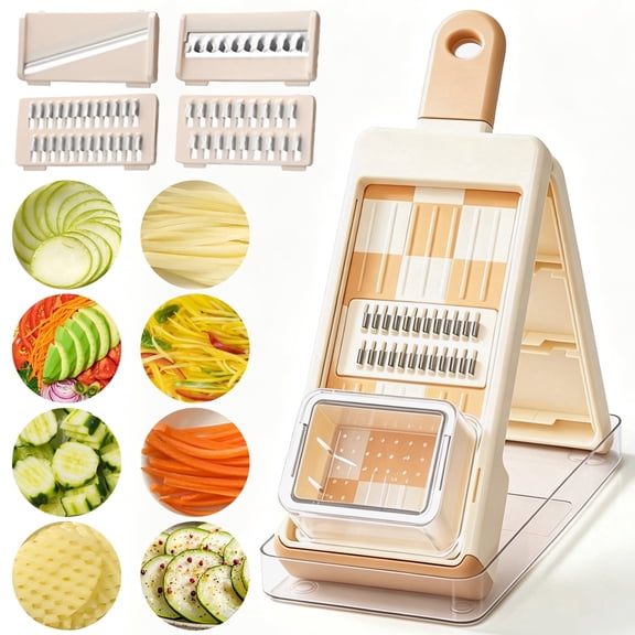 Reluein Multi-functional Stainless Steel Vegetable Grater with Safety Guard for Slicing, Shredding & Wavy Cutting