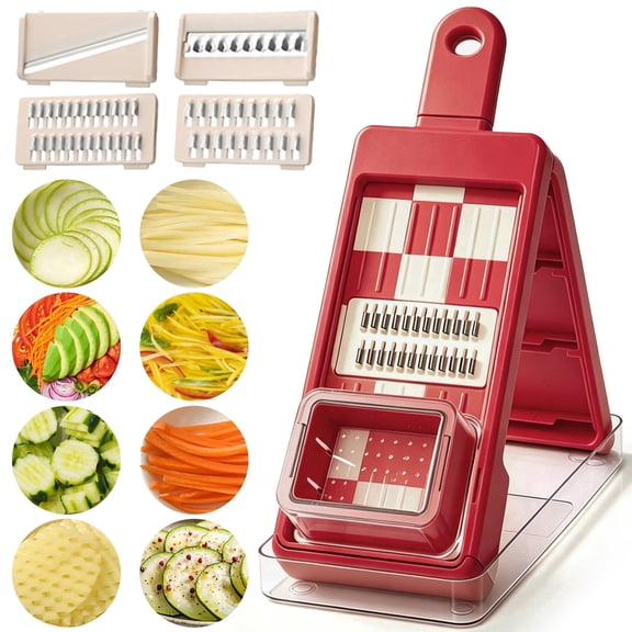 Reluein Multi-functional Stainless Steel Vegetable Grater with Safety Guard for Slicing, Shredding & Wavy Cutting