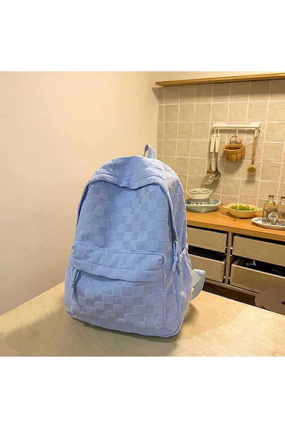 Checkerboard Nylon Backpack Lightweight Casual Daypack with Front Pocket for Commuting Travel and Daily Use