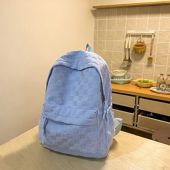 Checkerboard Nylon Backpack Lightweight Casual Daypack with Front Pocket for Commuting Travel and Daily Use