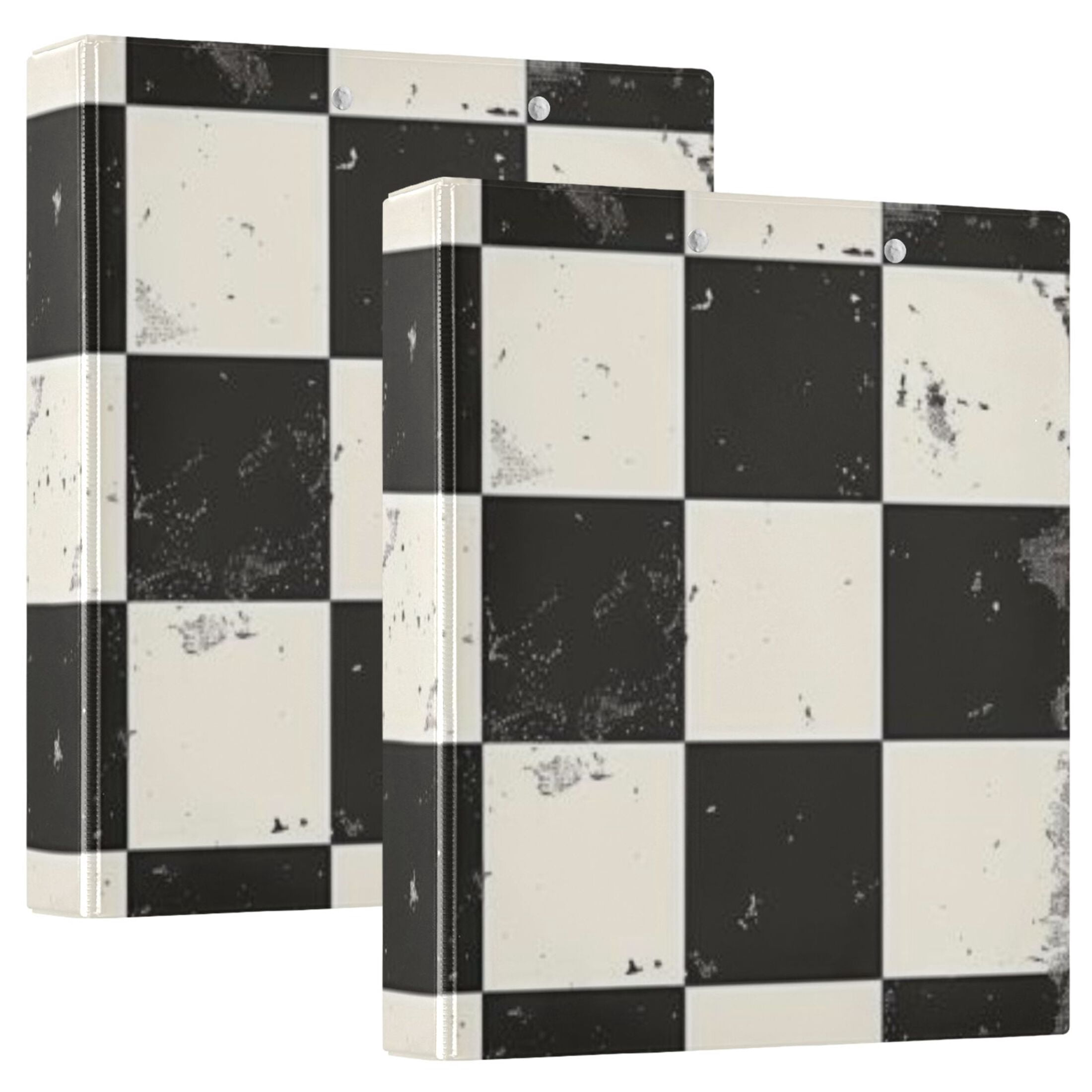 Checkerboard Pattern 3 Ring Binders 1.5 inch Hardcover File Folders with Interior Pockets A4 Size Organizer for School Office Hospital