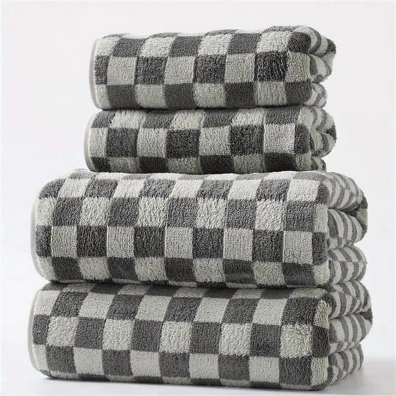 Checkerboard Pattern Bath Towel Set, 2 Counts Soft Absorbent Quick Drying Bath Towel with 2 Counts Hand Towels, Family Bath Outing Bathroom Accessories, Absorbent Thickened Towels