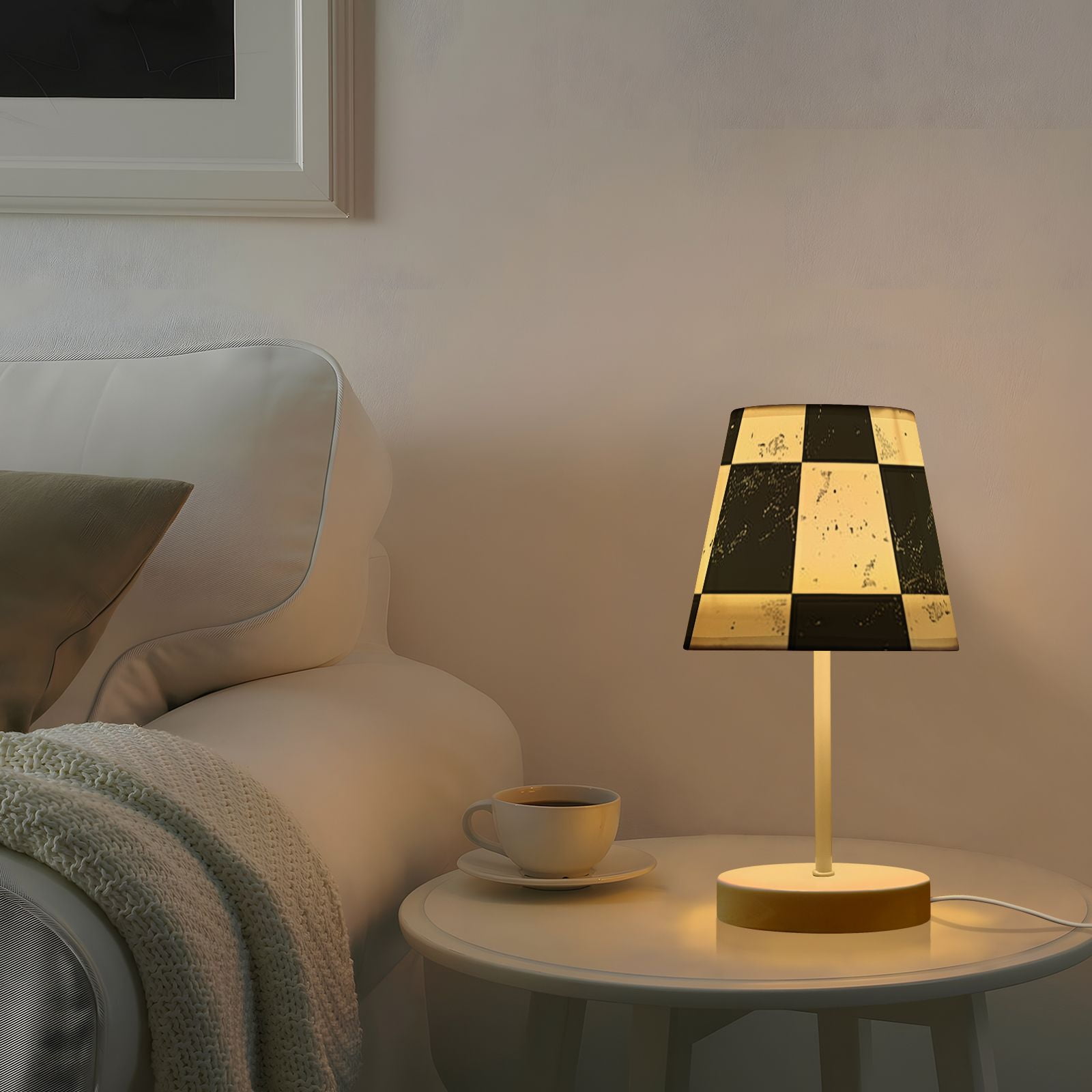 Checkerboard Pattern Desk Lamp 3 Color Modes LED Table Lamp Nightstand Reading Light for Bedroom Living Room