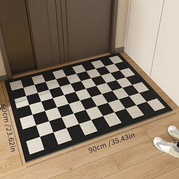 Checkerboard Pattern Door Mat, Multicolor, Non-Slip, 90x60cm