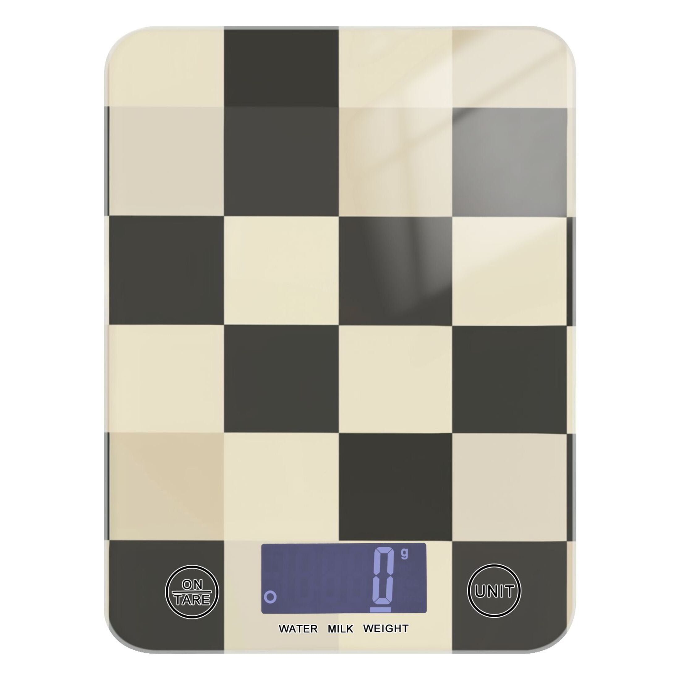 Checkerboard Pattern Food Scale Digital Kitchen Scale Waterproof Tempered Glass Tare Function 11 lb for Baking Cooking Meal Prep