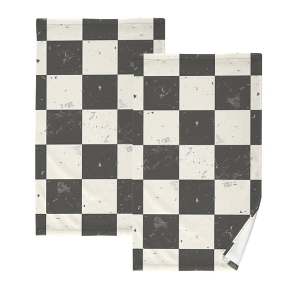 Checkerboard Pattern Hand Towels Cotton Bath Towels Large Face Towels Absorbent for Bathroom 2 Packs