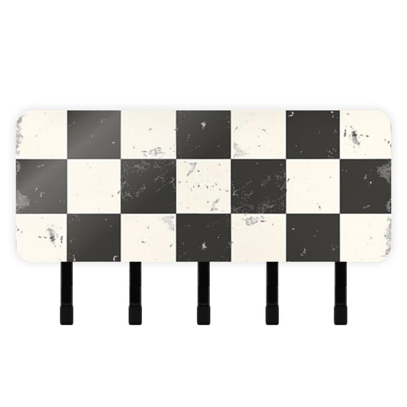 Checkerboard Pattern Key Holder for Wall Mail Holder Organizer with 5 Key Hooks Wall Mount Key Rack with Shelf