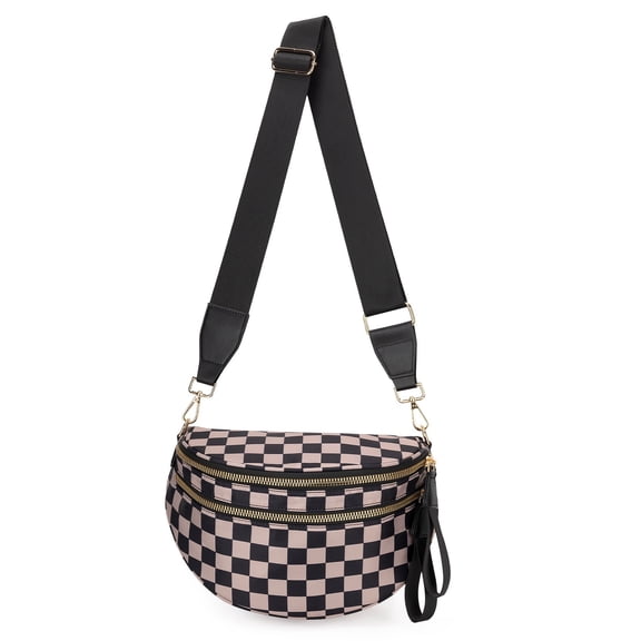 Checkerboard Pattern Nylon Belt Bag for Women - Convertible Crossbody or Waist Pack