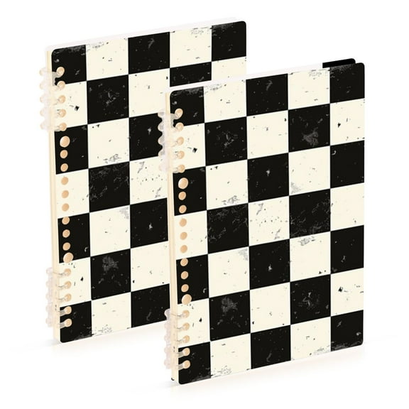 Checkerboard Pattern Ring Binder Notebook Journey Note Diary College Ruled Spiral Notebook Study Loose Leaf Paper A5 60 Pages