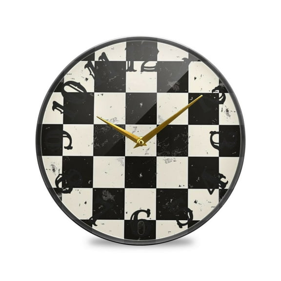 Checkerboard Pattern Wall Clock 10 Inch Silent Non Ticking Battery Operated Easy to Read for Kitchen Living Room