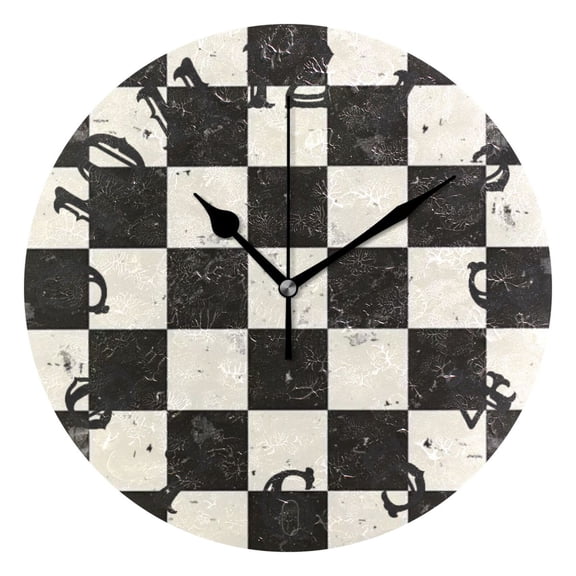 Checkerboard Pattern Wall Clock 10 inch Non-Ticking Easy to Read Decorative Clocks for Home Bedroom Living Room