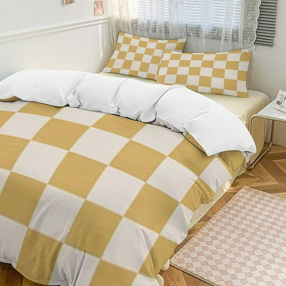 Checkerboard Pattern Yellow And White Bedding