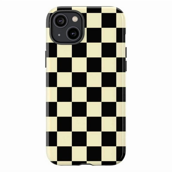 Checkerboard Phone Case Retro Black Cream Check iPhone Cover | Minimalist Aesthetic Grid Case for iPhone 11 12 13 14 15 16 Pro Max