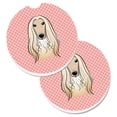 thumbnail image 1 of Checkerboard Pink Afghan Hound Set of 2 Cup Holder Car Coaster, 1 of 1