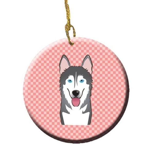 Checkerboard Pink Alaskan Malamute Ceramic Ornament, 2.81 In.