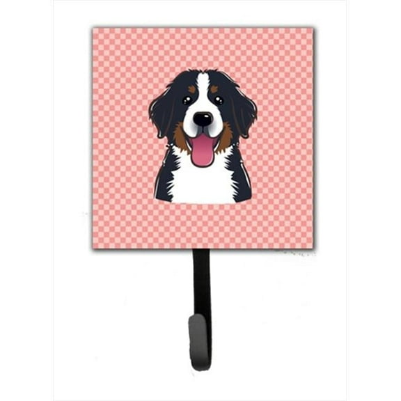 Checkerboard Pink Bernese Mountain Dog Leash Or Key Holder, 4.25 W x 7 H In.