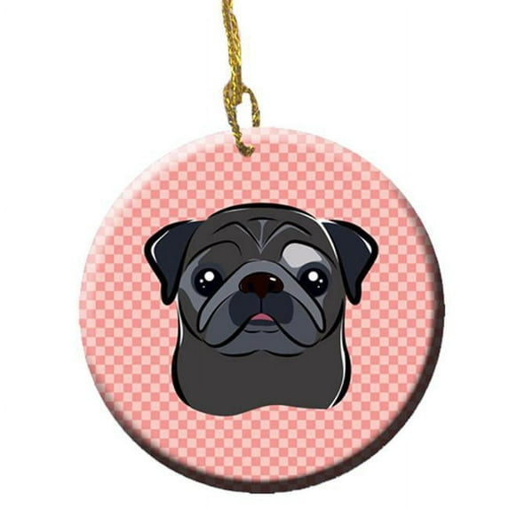Checkerboard Pink Black Pug Ceramic Ornament, 2.81 In.