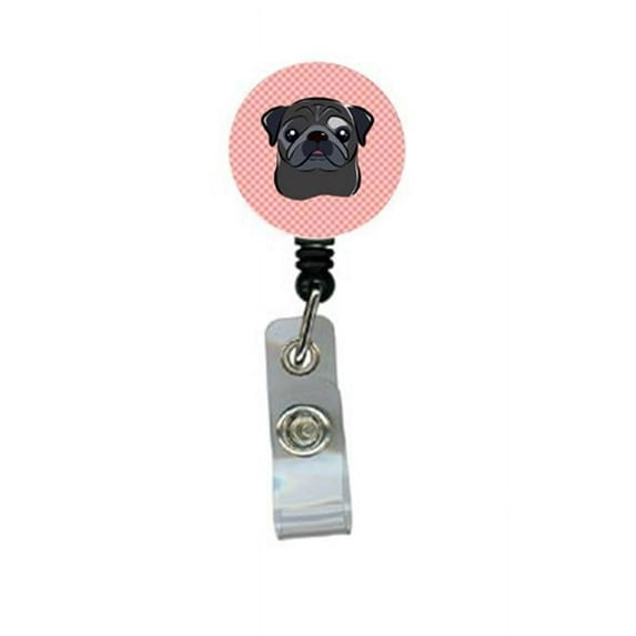 Checkerboard Pink Black Pug Retractable Badge Reel