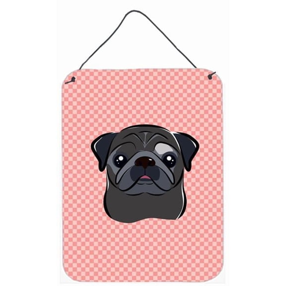 Checkerboard Pink Black Pug Wall and Door Hanging Prints