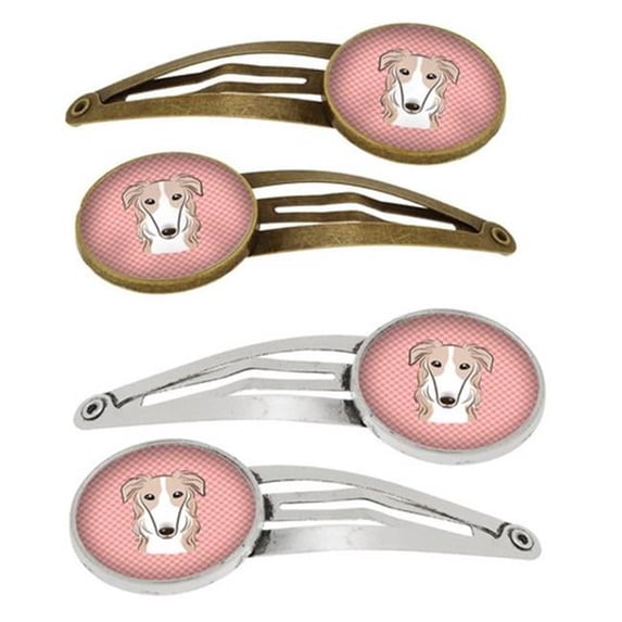 Checkerboard Pink Borzoi Barrettes Hair Clips, Set of 4