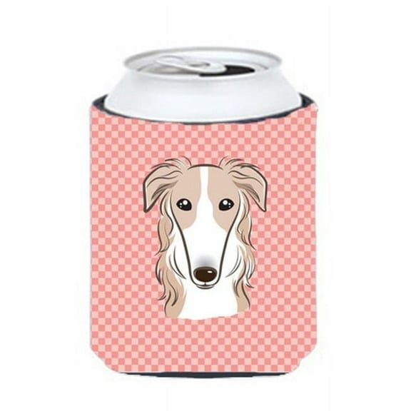 Checkerboard Pink Borzoi Can Or Bottle Hugger, 12 Oz.
