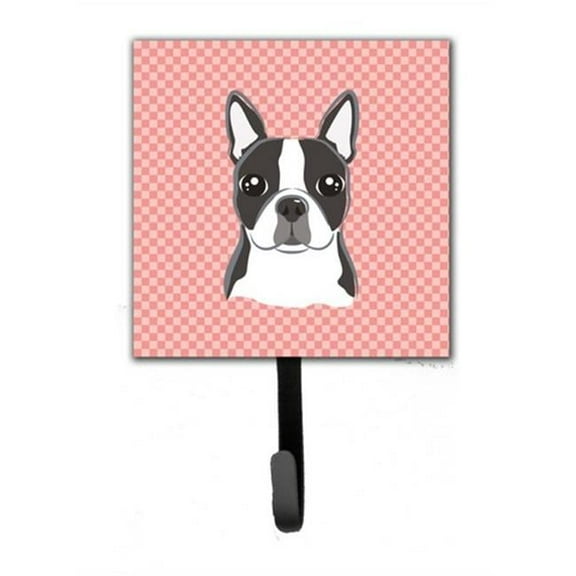 Checkerboard Pink Boston Terrier Leash & Key Holder