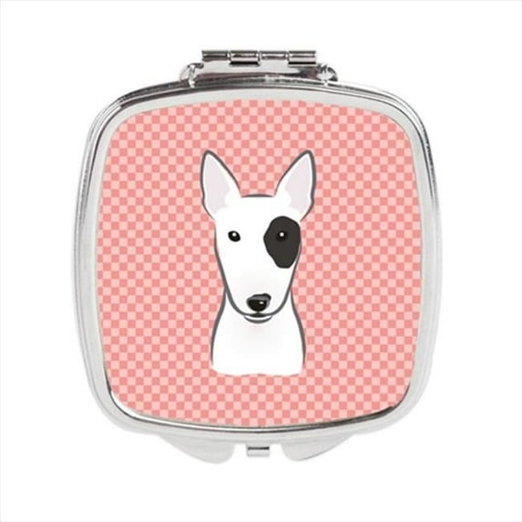 Checkerboard Pink Bull Terrier Compact Mirror, 2.75 x 3 x .3 In.