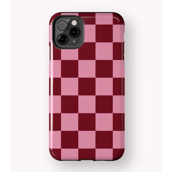 Checkerboard Pink Burgundy Y2K Retro Grid Pattern Art G438 Compatible Phone Case for iPhone 17, 16, 15, 14, 13, 12, and 11 Pro Max