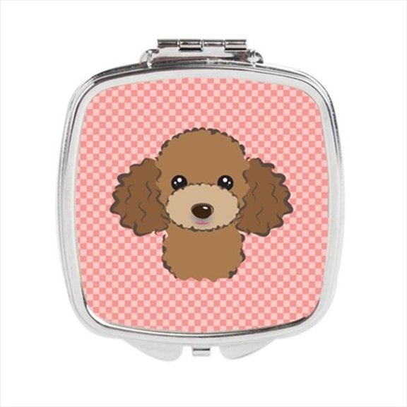 Checkerboard Pink Chocolate Brown Poodle Compact Mirror