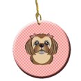 thumbnail image 1 of Checkerboard Pink Chocolate Brown Shih Tzu Ceramic Ornament, 2.81 In., 1 of 1