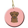 thumbnail image 1 of Checkerboard Pink Chocolate Labrador Ceramic Ornament, 2.81 In., 1 of 1