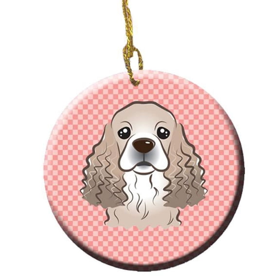 Checkerboard Pink Cocker Spaniel Ceramic Ornament, 2.81 In.
