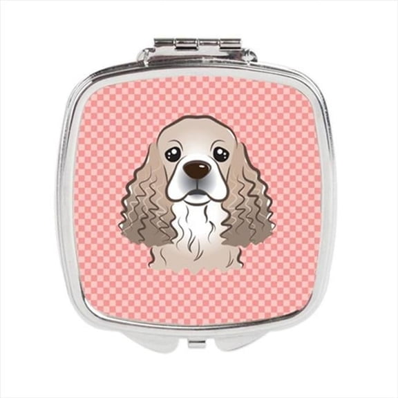 Checkerboard Pink Cocker Spaniel Compact Mirror, 2.75 x 3 x .3 In.