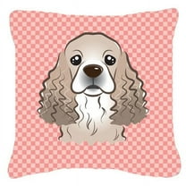 Checkerboard Pink Cocker Spaniel Fabric Decorative Pillow
