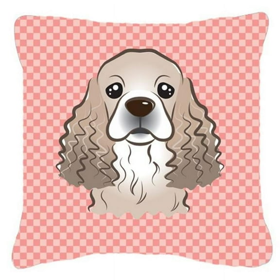 Checkerboard Pink Cocker Spaniel Fabric Decorative Pillow