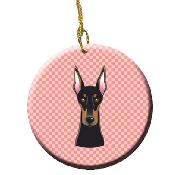 Checkerboard Pink Doberman Ceramic Ornament, 2.81 In.