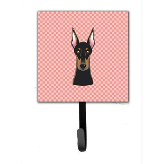 Checkerboard Pink Doberman Leash Or Key Holder, 4.25 W x 7 H In.
