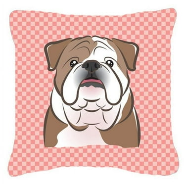 Checkerboard Pink English Bulldog  Fabric Decorative Pillow