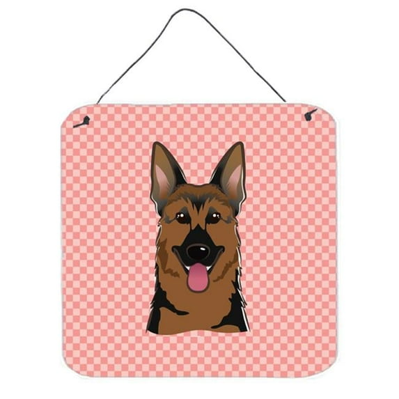 Checkerboard Pink German Shepherd Aluminum Metal Wall Or Door Hanging Prints, 6 x 6 In.