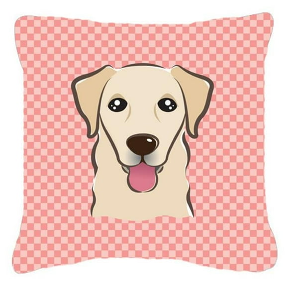 Checkerboard Pink Golden Retriever Fabric Decorative Pillow- 18 x 18 In.