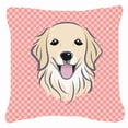thumbnail image 1 of Checkerboard Pink Golden Retriever Fabric Decorative Pillow, 1 of 3