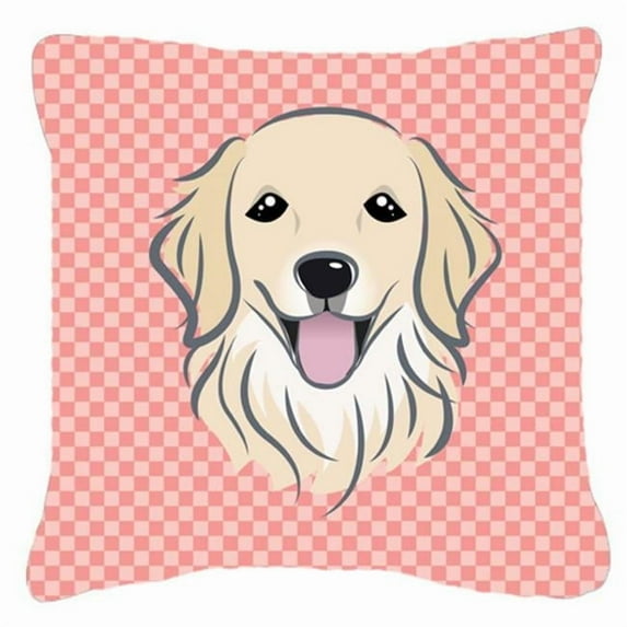 Checkerboard Pink Golden Retriever Fabric Decorative Pillow