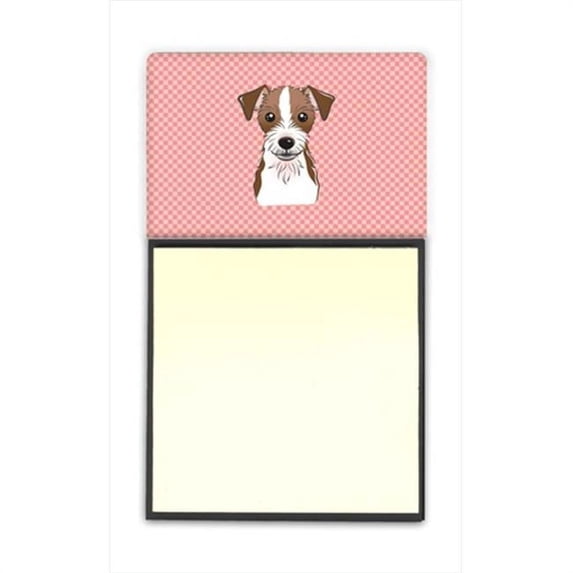 Checkerboard Pink Jack Russell Terrier Refiillable Sticky Note Holder Or Postit Note Dispenser, 3 x 3 In.