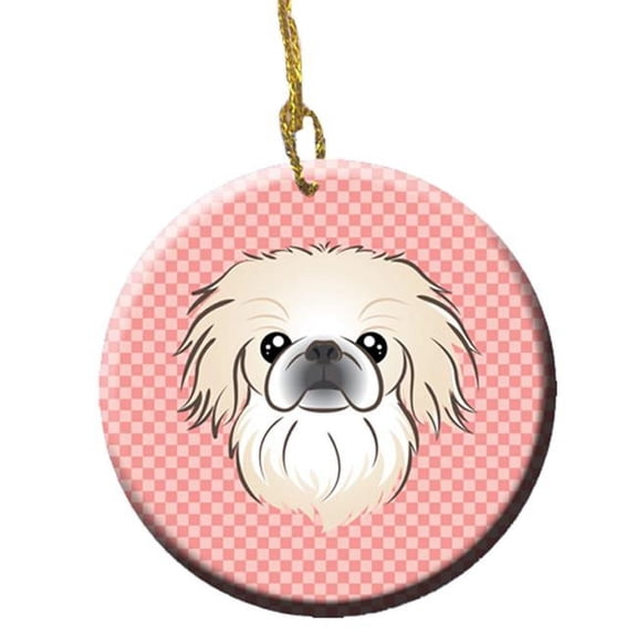 Checkerboard Pink Pekingese Ceramic Ornament, 2.81 In.