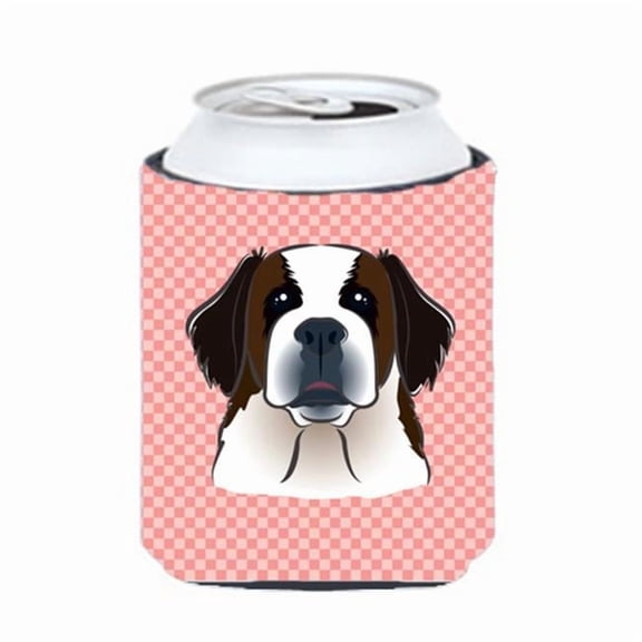 Checkerboard Pink Saint Bernard Can or Bottle Hugger