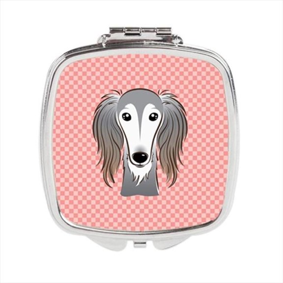 Checkerboard Pink Saluki Compact Mirror- 2.75 x 3 x .3 In.